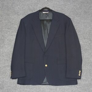 Stafford Blazer Mens 46R Navy Wool Blend Gold Buttons Classic Casual